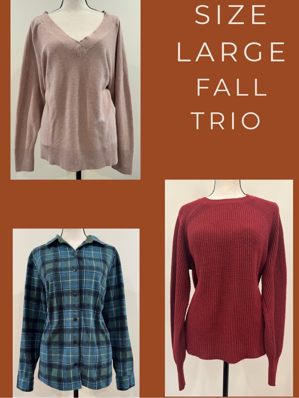 Fall Sweater Trio Bundle Sz L Lou & Grey V-Neck Jessica Simpson Knit Flannel